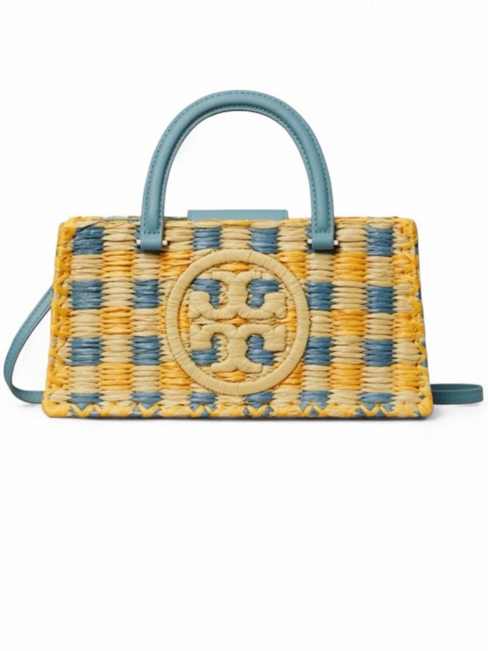 Tory Burch Ella Woven Raffia Satchel Deep Turquoise NWT